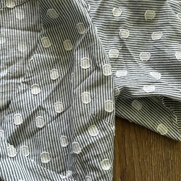 LOFT Polka Dot Striped Flutter Sleeve Wrap Blouse Blue & White Size Small - Picture 4 of 6